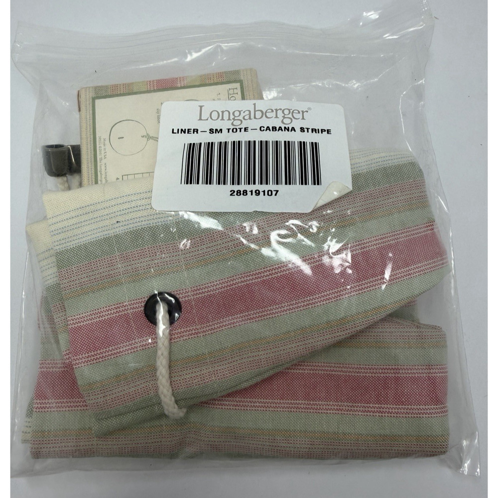 Longaberger Small Tote Liner Cabana Strip with Sand Dollar Tie-On - Picture 2 of 4